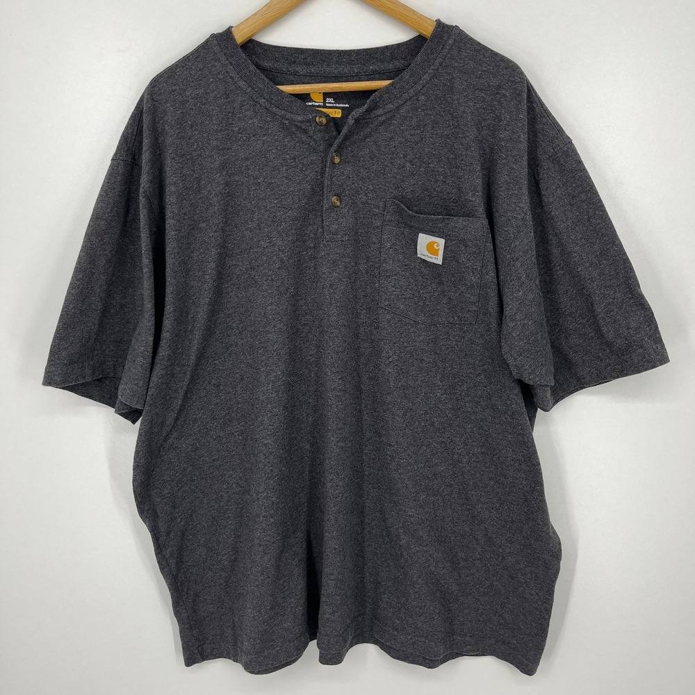 Carhartt Mens 2XL Charcoal Heather Grey Henley Pocket Short Sleeve Shirt